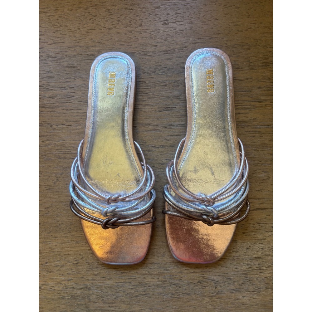 Maeve Metallic Multi Strap Knotted Slide Sandals Rose Gold Silver Bronze Size 7